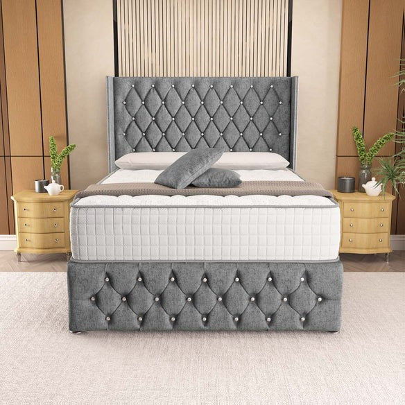 Luxor Wingback Divan Bed - Silver Chenille