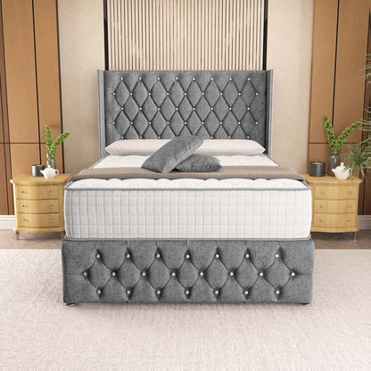 Luxor Wingback Divan Bed - Silver Chenille