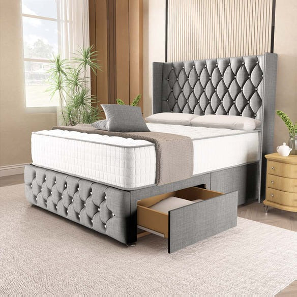Luxor Wingback Divan Bed - Silver Linoso