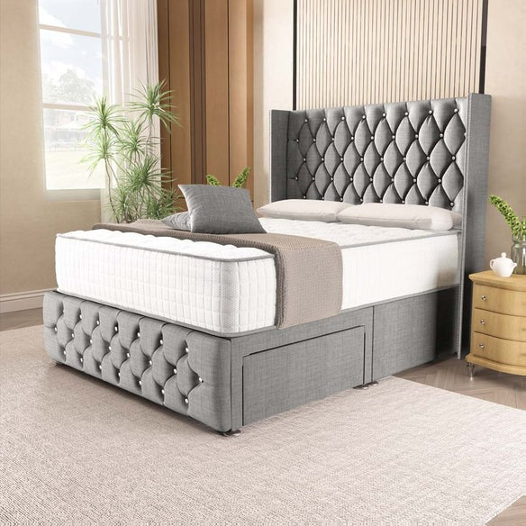 Luxor Wingback Divan Bed - Silver Linoso