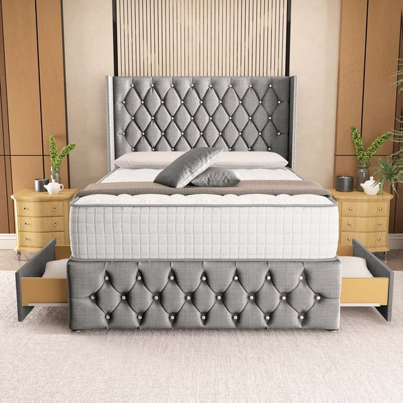 Luxor Wingback Divan Bed - Silver Linoso