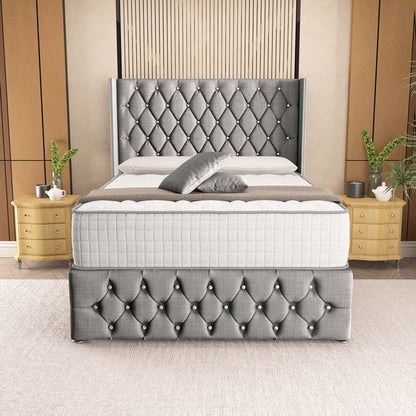 Luxor Wingback Divan Bed - Silver Linoso