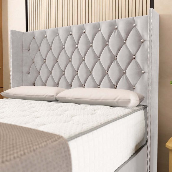 Luxor Wingback Divan Bed - Silver Plush Velvet