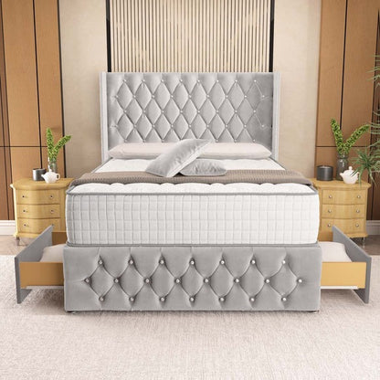 Luxor Wingback Divan Bed - Silver Plush Velvet