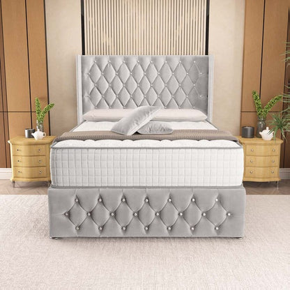 Luxor Wingback Divan Bed - Silver Plush Velvet