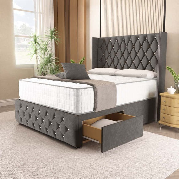 Luxor Wingback Divan Bed - Slate Grey Naples