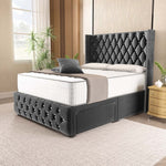 Luxor Wingback Divan Bed - Steel Plush Velvet