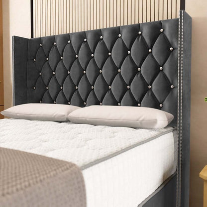 Luxor Wingback Divan Bed - Steel Plush Velvet