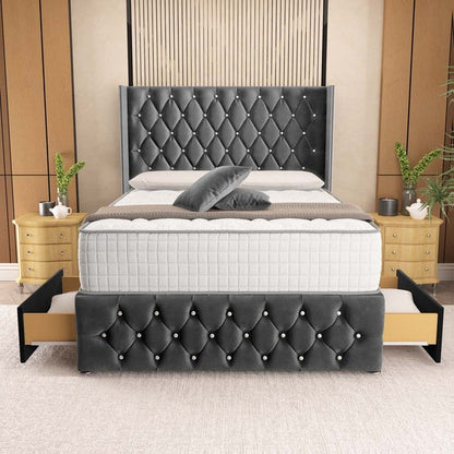 Luxor Wingback Divan Bed - Steel Plush Velvet