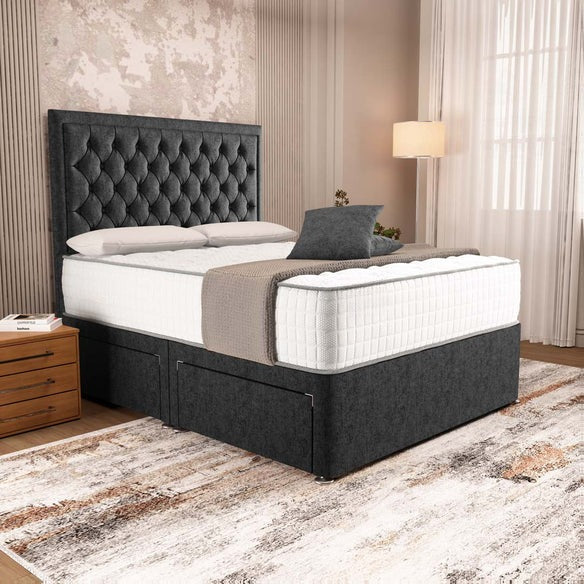 Madrid Chesterfield Divan Bed - Black Chenille