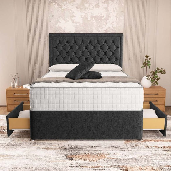 Madrid Chesterfield Divan Bed - Black Chenille