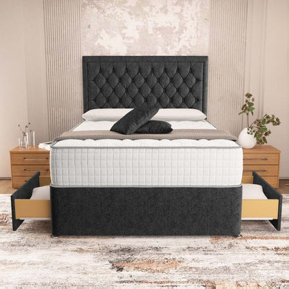 Madrid Chesterfield Divan Bed - Black Chenille