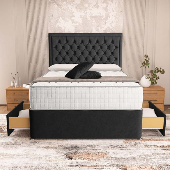 Madrid Chesterfield Divan Bed - Black Naples