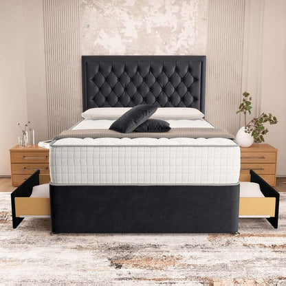 Madrid Chesterfield Divan Bed - Black Plush Velvet