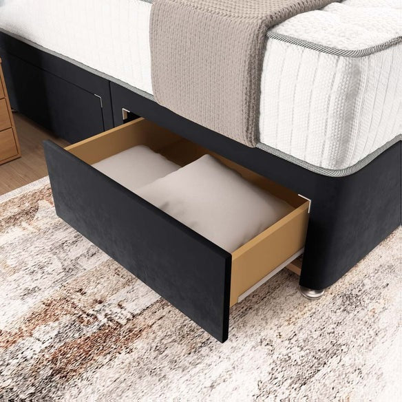 Madrid Chesterfield Divan Bed - Black Plush Velvet