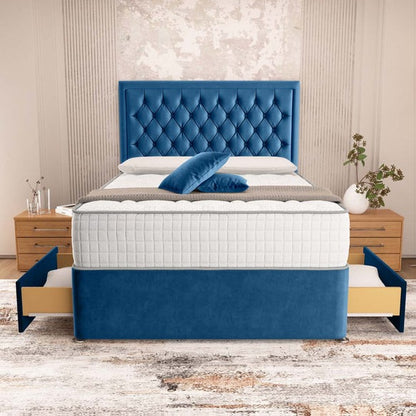 Madrid Chesterfield Divan Bed - Blue Plush Velvet