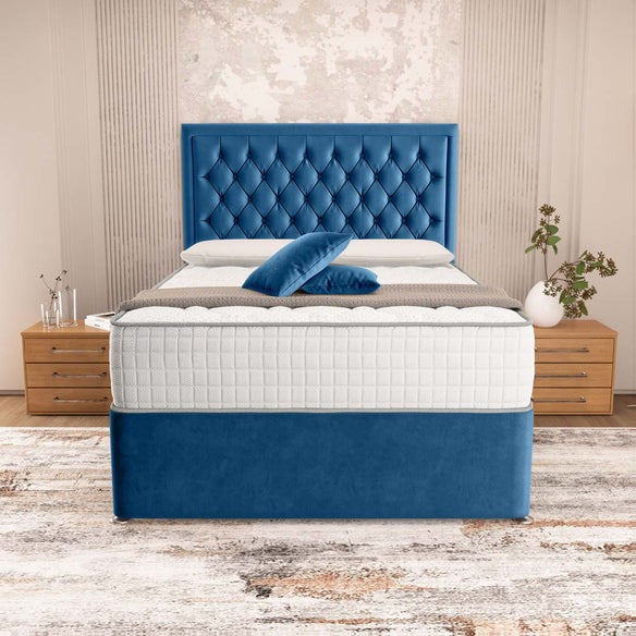 Madrid Chesterfield Divan Bed - Blue Plush Velvet