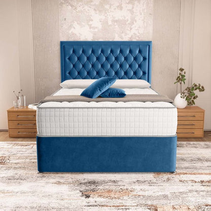 Madrid Chesterfield Divan Bed - Blue Plush Velvet