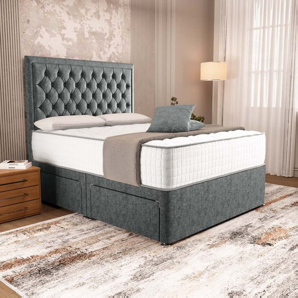 Madrid Chesterfield Divan Bed - Charcoal Chenille