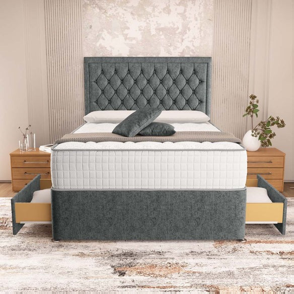 Madrid Chesterfield Divan Bed - Charcoal Chenille