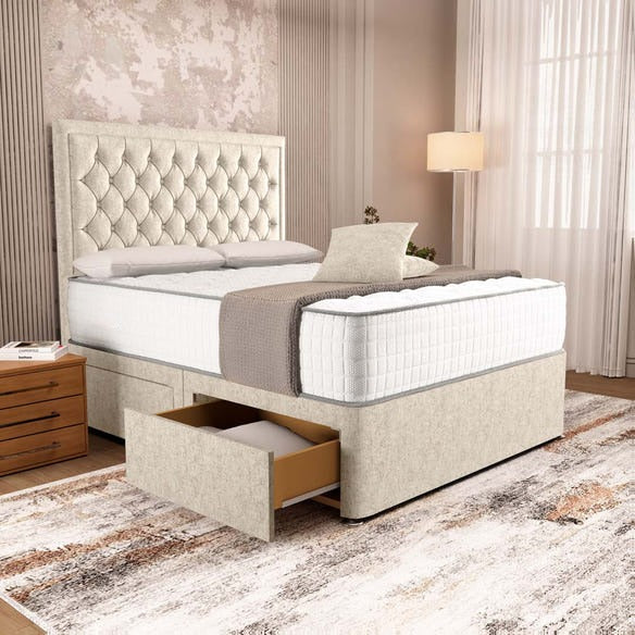 Madrid Chesterfield Divan Bed - Cream Chenille
