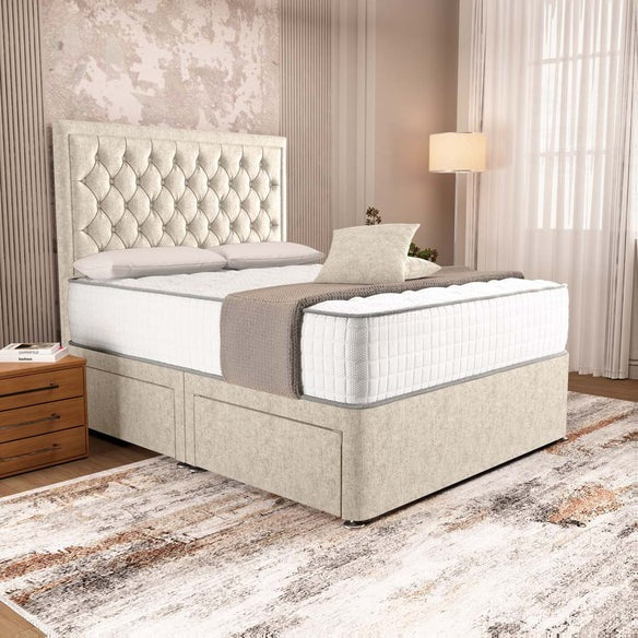 Madrid Chesterfield Divan Bed - Cream Chenille
