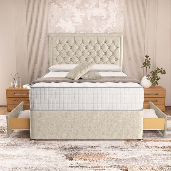 Madrid Chesterfield Divan Bed - Cream Chenille