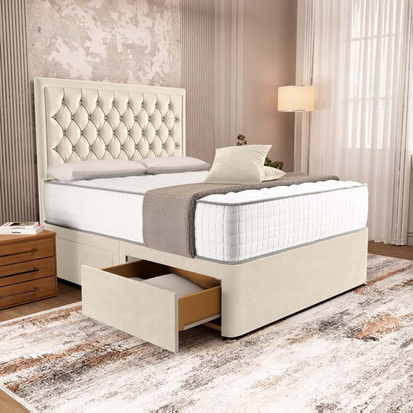 Madrid Chesterfield Divan Bed - Cream Plush Velvet
