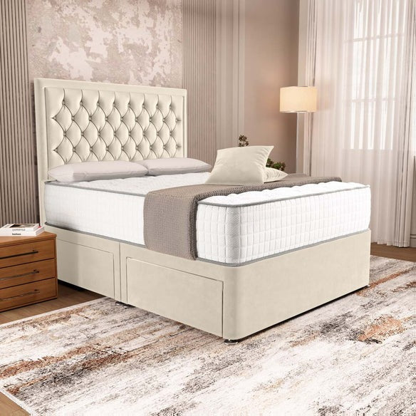 Madrid Chesterfield Divan Bed - Cream Plush Velvet