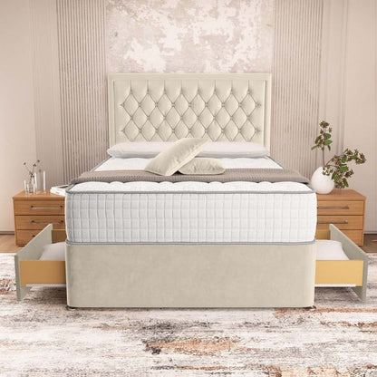 Madrid Chesterfield Divan Bed - Cream Plush Velvet
