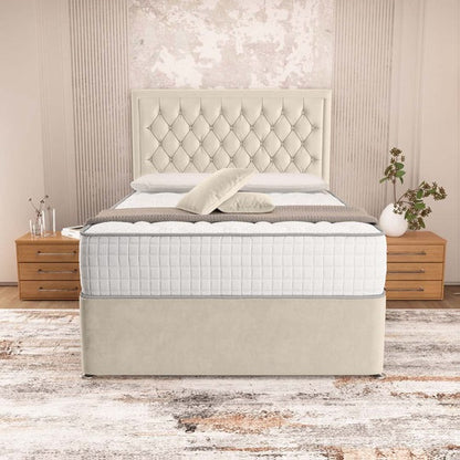 Madrid Chesterfield Divan Bed - Cream Plush Velvet