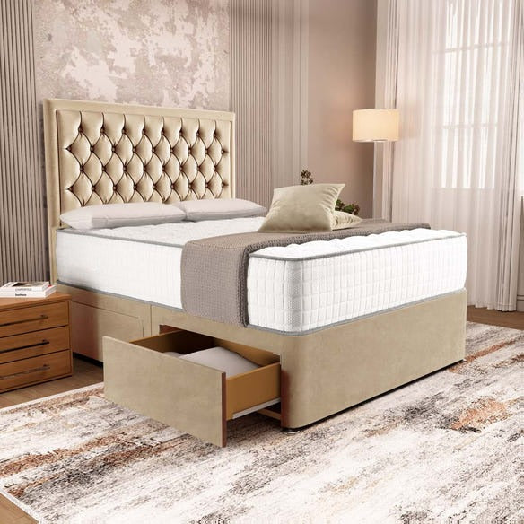 Madrid Chesterfield Divan Bed - Mink Plush Velvet