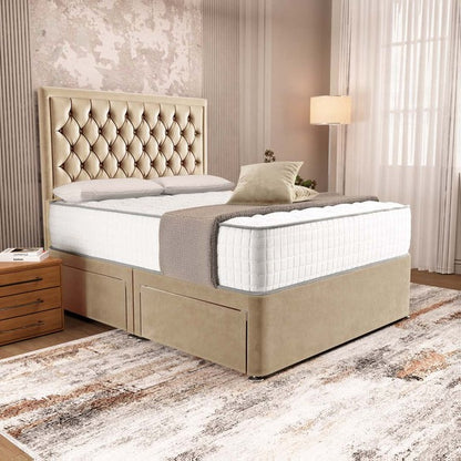 Madrid Chesterfield Divan Bed - Mink Plush Velvet