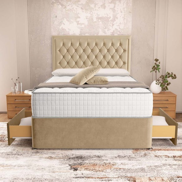 Madrid Chesterfield Divan Bed - Mink Plush Velvet