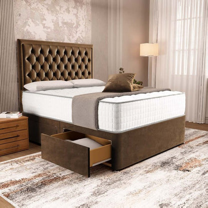 Madrid Chesterfield Divan Bed - Mocca Plush Velvet