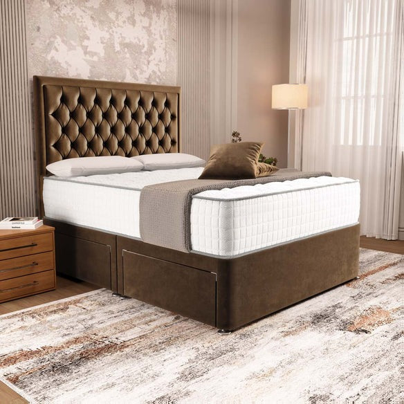 Madrid Chesterfield Divan Bed - Mocca Plush Velvet