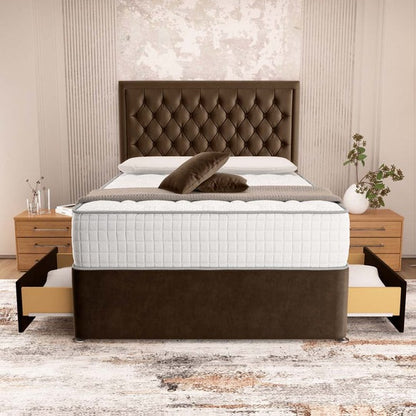 Madrid Chesterfield Divan Bed - Mocca Plush Velvet