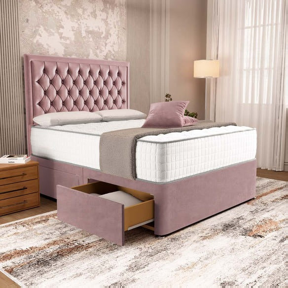 Madrid Chesterfield Divan Bed - Pink Plush Velvet