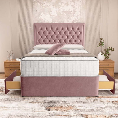 Madrid Chesterfield Divan Bed - Pink Plush Velvet