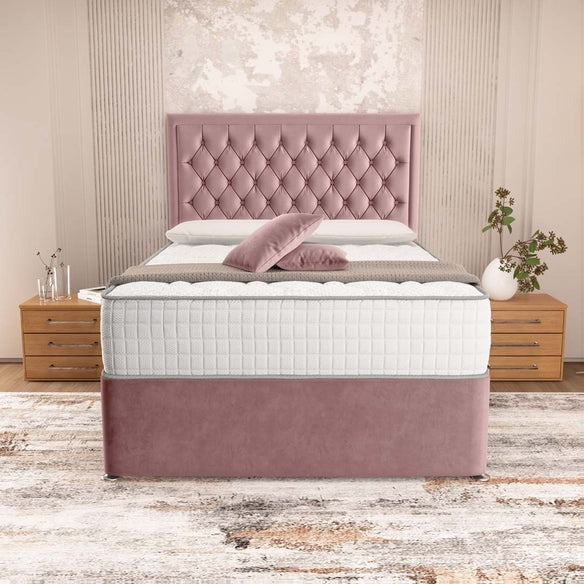 Madrid Chesterfield Divan Bed - Pink Plush Velvet