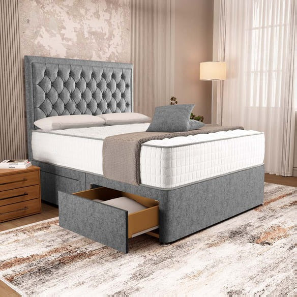 Madrid Chesterfield Divan Bed - Silver Chenille