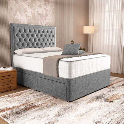 Madrid Chesterfield Divan Bed - Silver Chenille