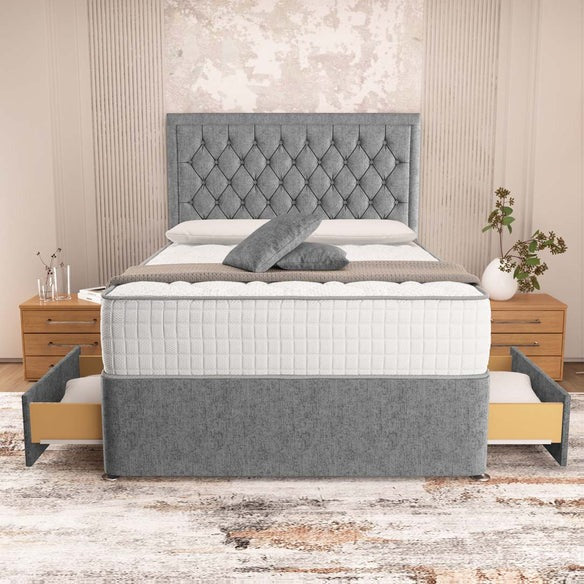 Madrid Chesterfield Divan Bed - Silver Chenille
