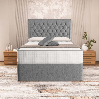 Madrid Chesterfield Divan Bed - Silver Chenille