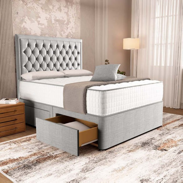 Madrid Chesterfield Divan Bed - Silver Linoso