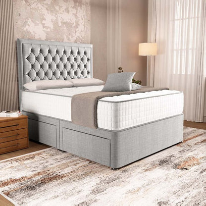 Madrid Chesterfield Divan Bed - Silver Linoso