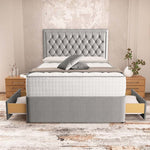 Madrid Chesterfield Divan Bed - Silver Linoso