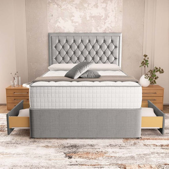 Madrid Chesterfield Divan Bed - Silver Linoso