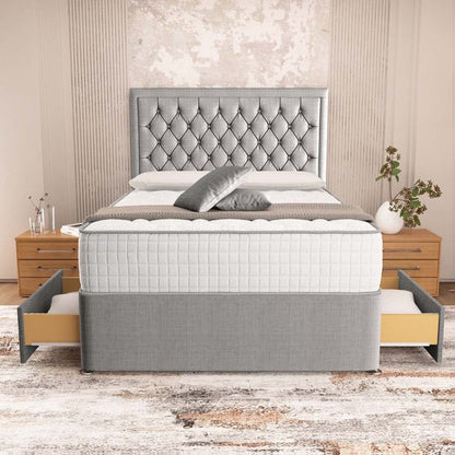Madrid Chesterfield Divan Bed - Silver Linoso