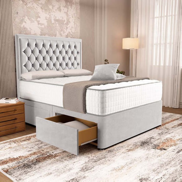 Madrid Chesterfield Divan Bed - Silver Plush Velvet